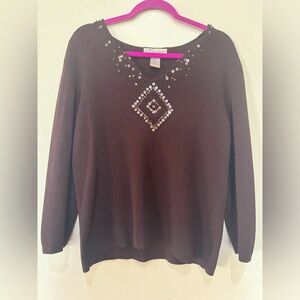 Vintage Dressbarn Embellished Women’s Sweater beads Fall Winter Rayon Brown XL